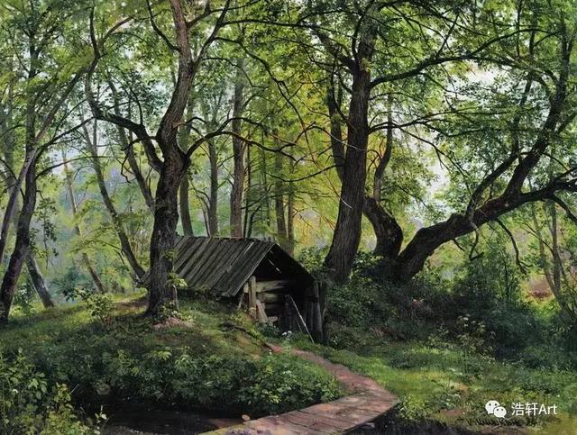 希施金油画风景高清细节（森林的歌手希施金的油画素描作品欣赏）(17)