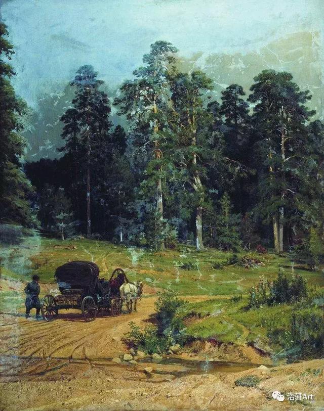 希施金油画风景高清细节（森林的歌手希施金的油画素描作品欣赏）(16)