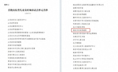 ​潍坊市妇幼保健院入选首批山东省儿童友好城市试点单元
