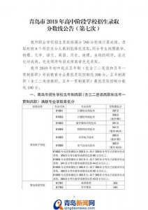 ​青岛中考第7次录取线公布 学前教育高职390分